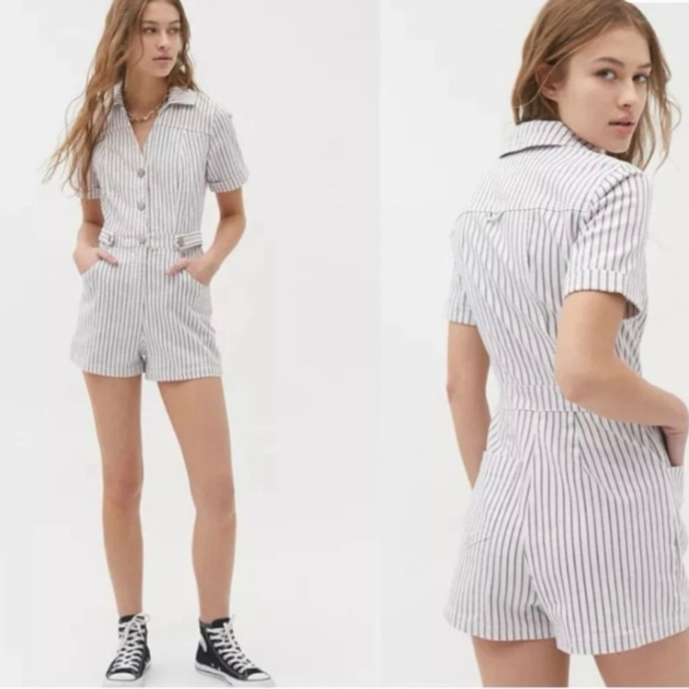 BDG Striped Romper in White And Pink